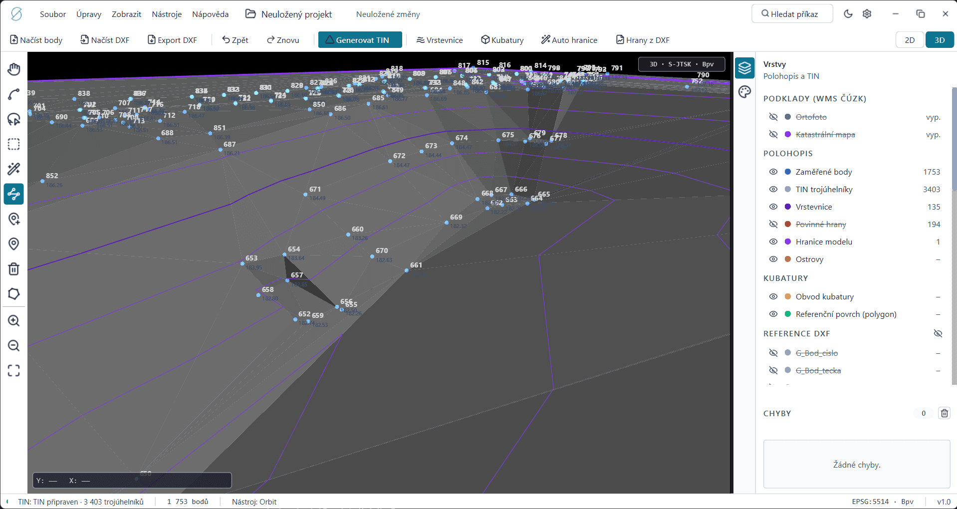 Screenshot aplikace PointGrid DMT — 3D model terénu