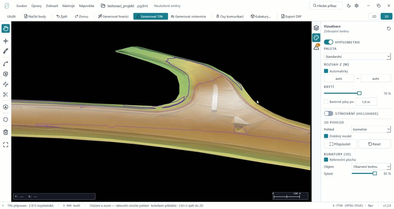 3D model terénu a správa vrstev v PointGrid DMT